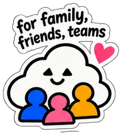 The cloud with three little people. It says: for family, friends, teams