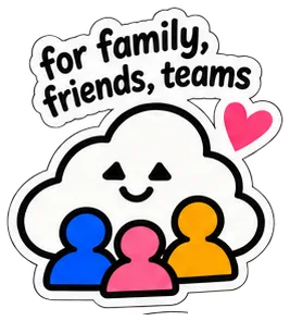 The cloud with three little people. It says: for family, friends, teams