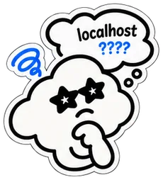 The cloud wondering, with a thought bubble that says localhost