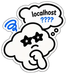 The cloud wondering, with a thought bubble that says localhost