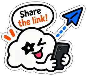 The cloud holding a phone as a paper plane flies off. It says: Share the link!
