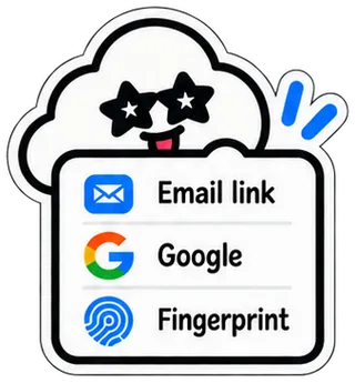 Sign-in choices: Email link, Google, Fingerprint