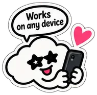 The cloud holding a phone. It says: works on any device